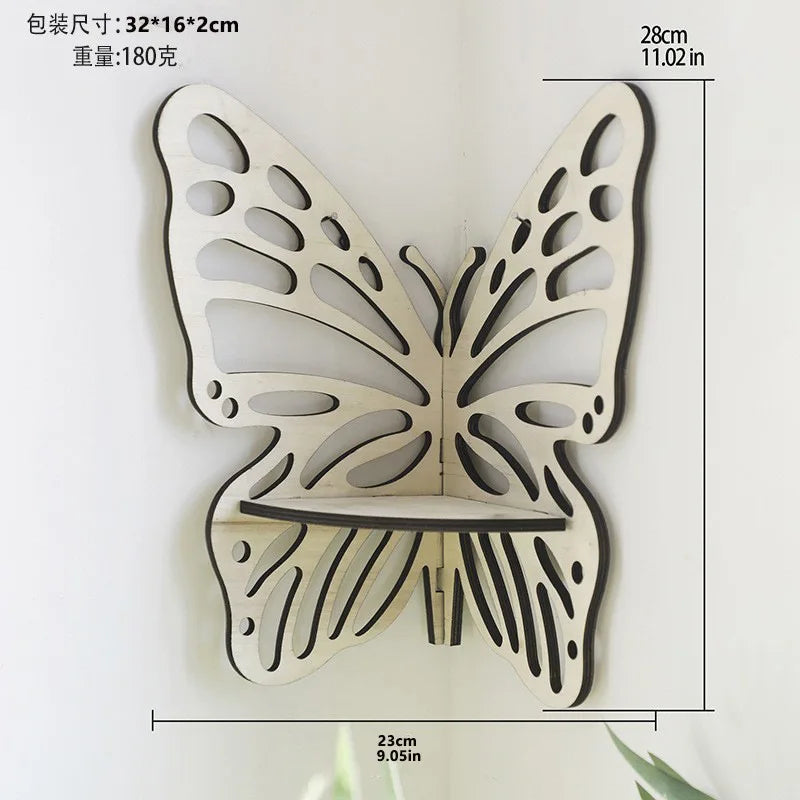 Wooden Craftsmanship Butterfly Lotus Hollow Crystal Storage Rack Simple Home Wall Decoration Wall Phone Stand