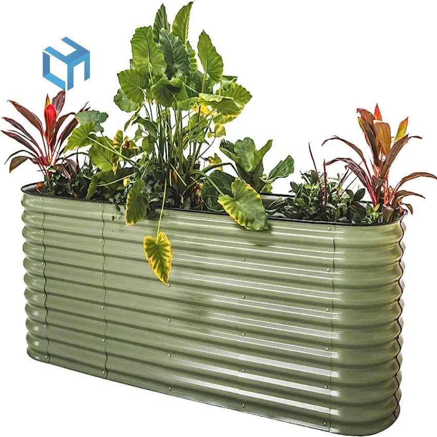 Outdoor Rectangle Diy Modular Corrugated Planter Box Kits Vegetable Galvanized Steel Metal Raised Garden Bed