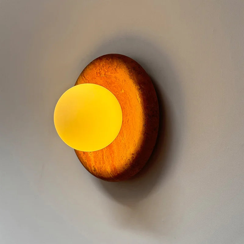 Wabi Sabi Style Natural Red Cave Stone Hotel Villa Hallway Foyer Living Room Jade Wall Lamp Bedroom Bedside Lamp