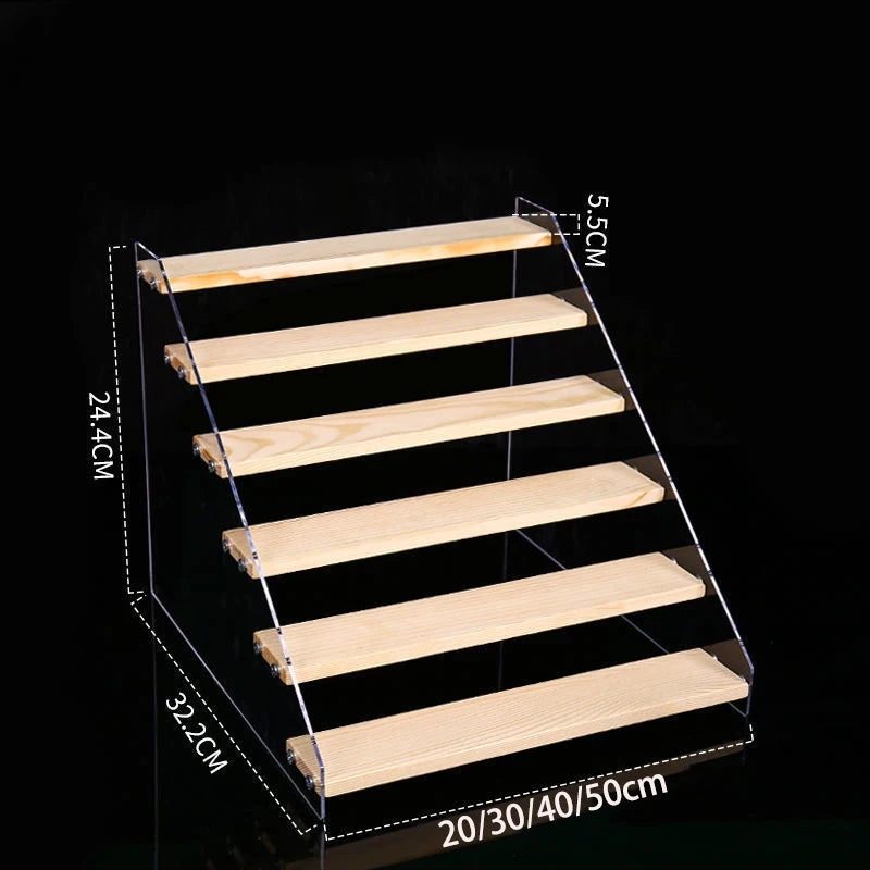 1-7 Step Acrylic Wood Display Stand Wooden Tiered Display Riser Shelf Organizer Rack for Perfumes Figures Collectibles Cupcakes
