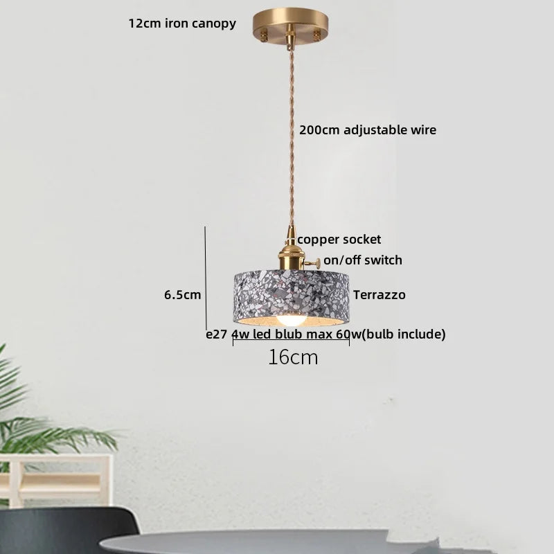 IWHD Wood Ball LED Pendant Lamp Restaurant Bar Living Room Decor Wabi Sabi Stone Terrazzo Nordic Modern Hanging Lights Lamparas