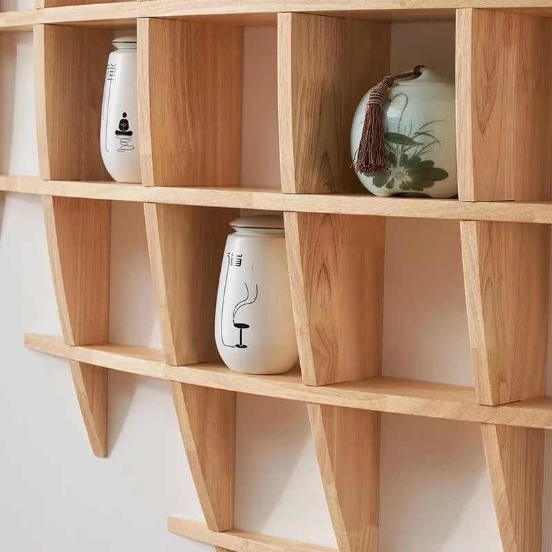 Retro Wooden Wall Hanging Shelf, Display Stand, Teaware Organization, Home Decoration, Background, Storage