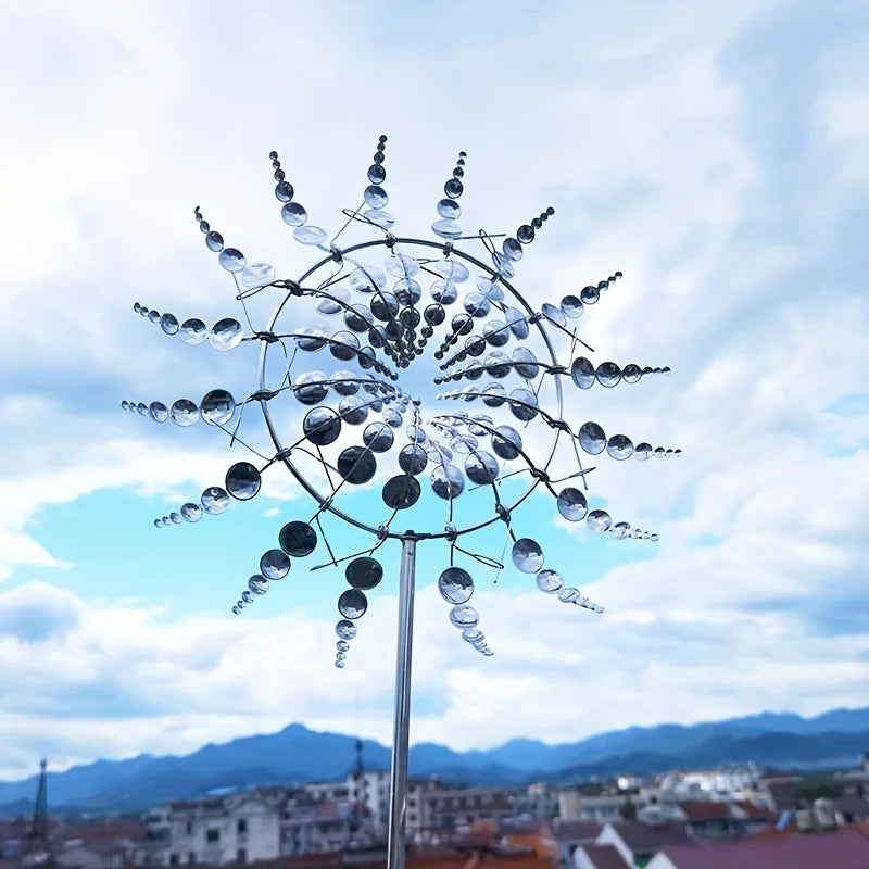 Unique and Magical Metal Windmill 3D Wind Powered Kinetic Sculpture Lawn Metal Wind Solar Spinners Yard and Garden Decor