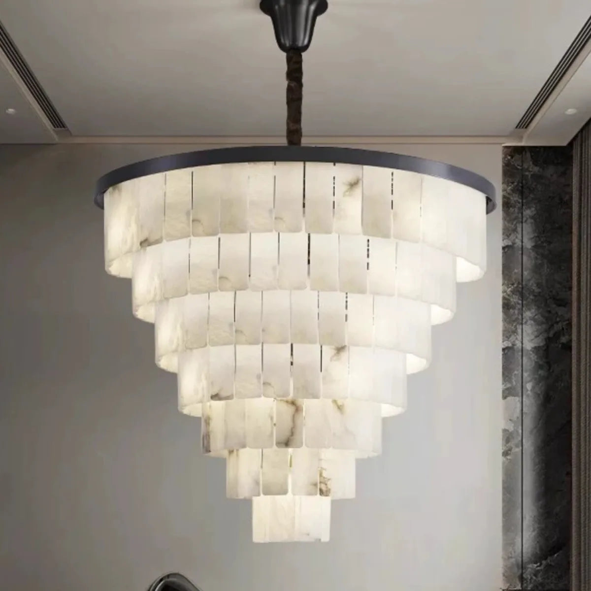2025 Modern minimalist creative designer luxury Spanish marble warm white brass chandelier home life chandelier