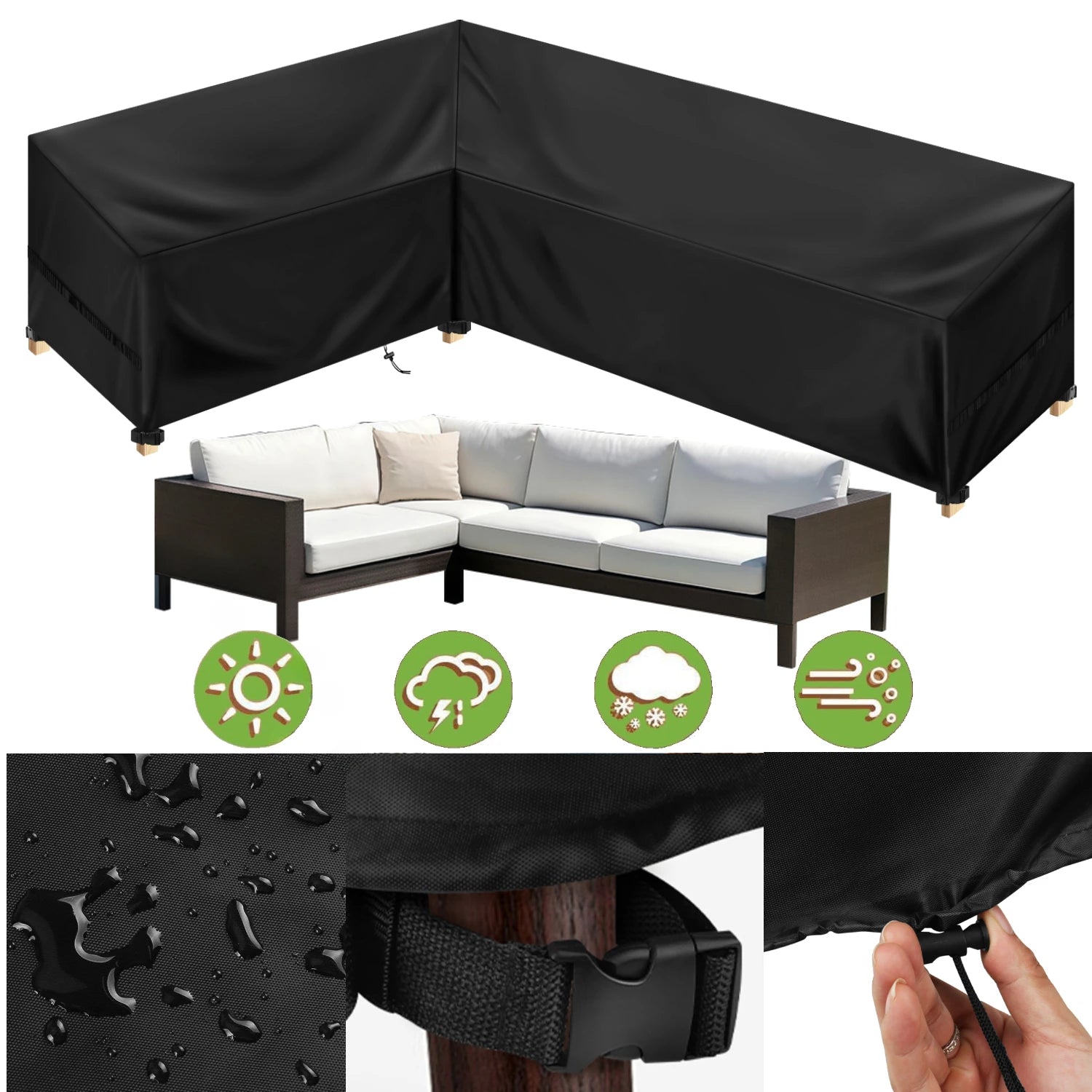 Outdoor Waterproof Sectional Sofa Cover Heavy Duty L-Shape Couch Cover Lawn Sofa Covers Garden Furniture Weather Protection