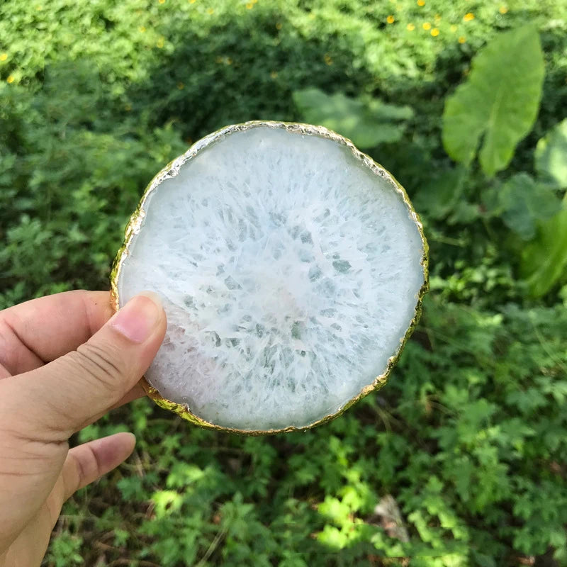 Natural Agate Coaster Irregular Gold Plated Edge Silver Edge Agate Piece Natural Stone Crafts Home Decoration