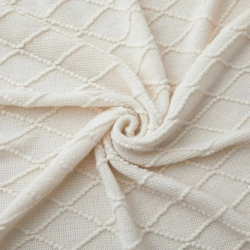 Bohemian Knitted Blankets with Tassels Cream White Oversized Nordic Textured Cozy Throw Blankets All Season Gift Chunky Blankets