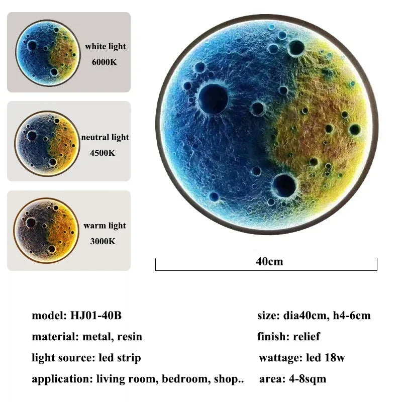 3D Relief Moon Lamp Wall Lamp Internet Famous Atmosphere Decoration Tavern Background Wall Hanging Gypsum Moon Mural Lamp