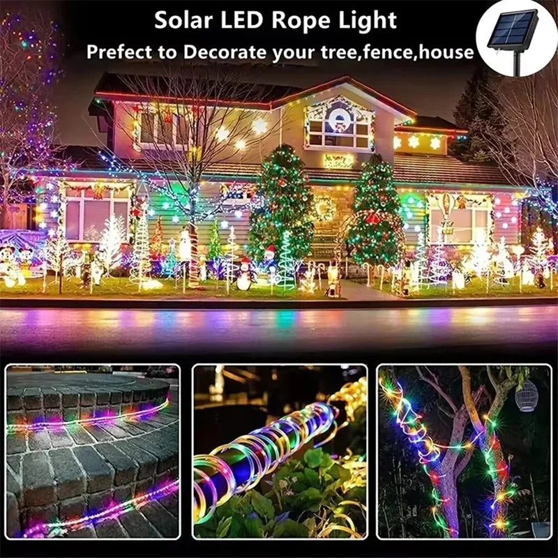 Halloween 7M/12M Outdoor Solar Tube Rope Led Light Garden Christmas Decoration Fairy String Light Outdoor Wedding Party Led Lamp