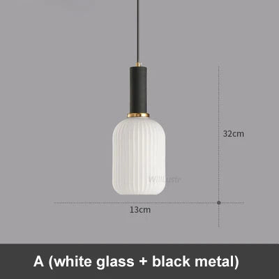 Modern Ribbed Glass Pendant Lamp Smoke Cognac Green Nordic Suspension Light Dinning Room Bedroom Restaurant Hotel Bedside Cafe