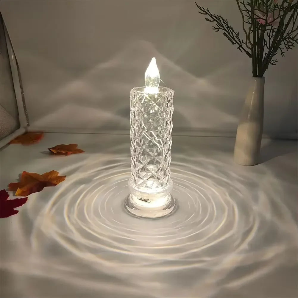 Crystal LED Candle Light Table Lamp Rose Projection Romantic Atmosphere Night Light for Bedroom Party Christmas Wedding Decorate