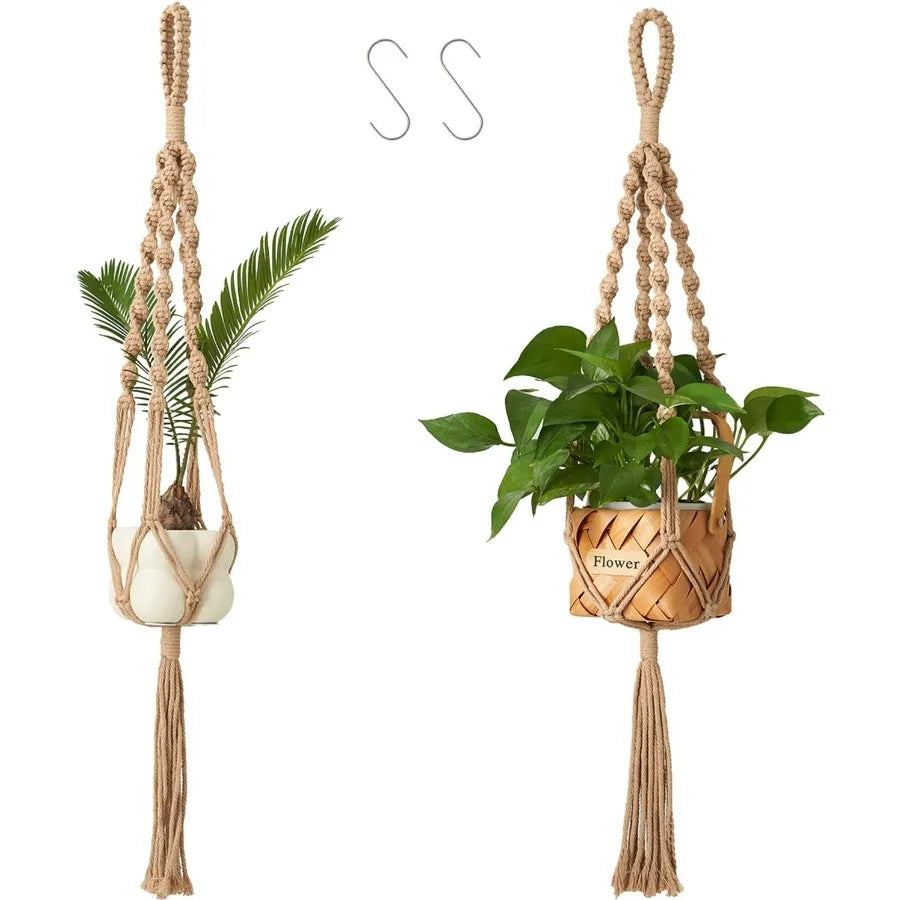 2Pcs Macrame Plant Hangers Indoor Outdoor 27.56 Boho Hanging Planters for Indoor Plants Macrame Wall Hanging Dr for Flower Pots
