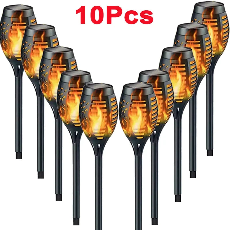 1/2/4/6/8/10Pcs Solar Flame Torch Lights Flickering Light Waterproof Garden Decoration Outdoor Lawn Path Yard Patio Floor Lamps