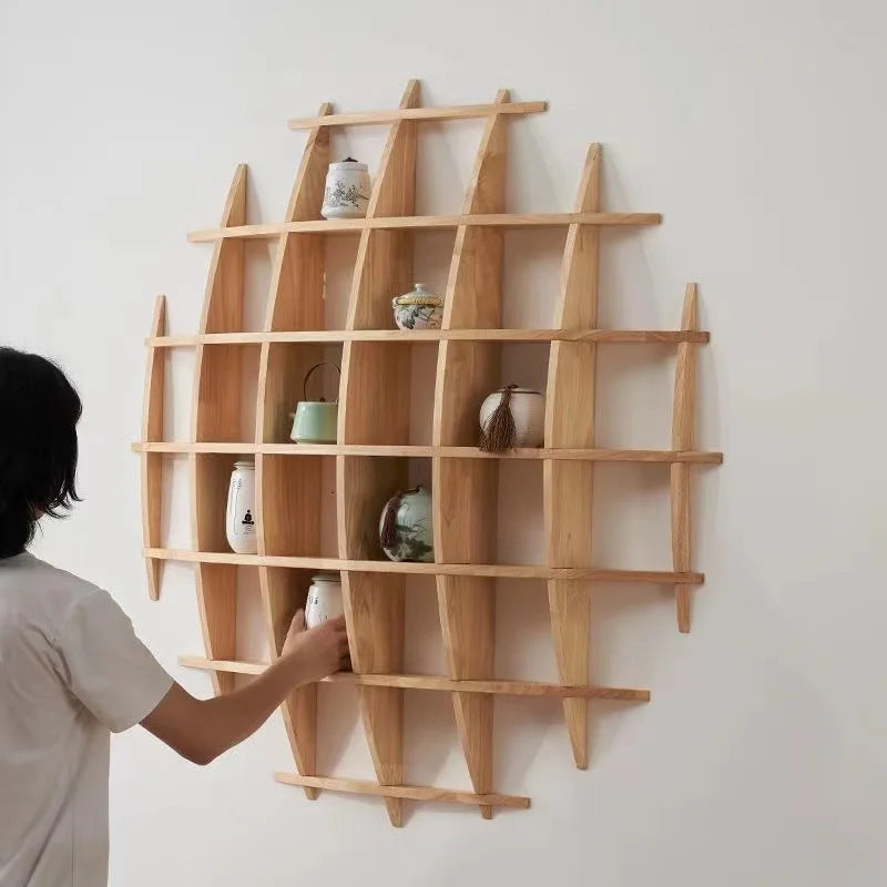 Retro Wooden Wall Hanging Shelf, Display Stand, Teaware Organization, Home Decoration, Background, Storage