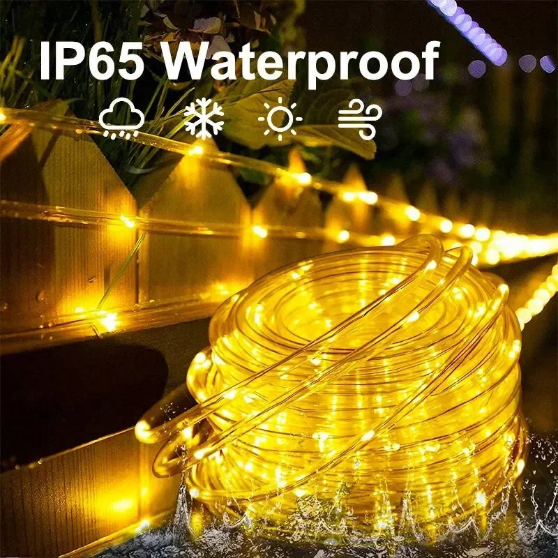Halloween 7M/12M Outdoor Solar Tube Rope Led Light Garden Christmas Decoration Fairy String Light Outdoor Wedding Party Led Lamp