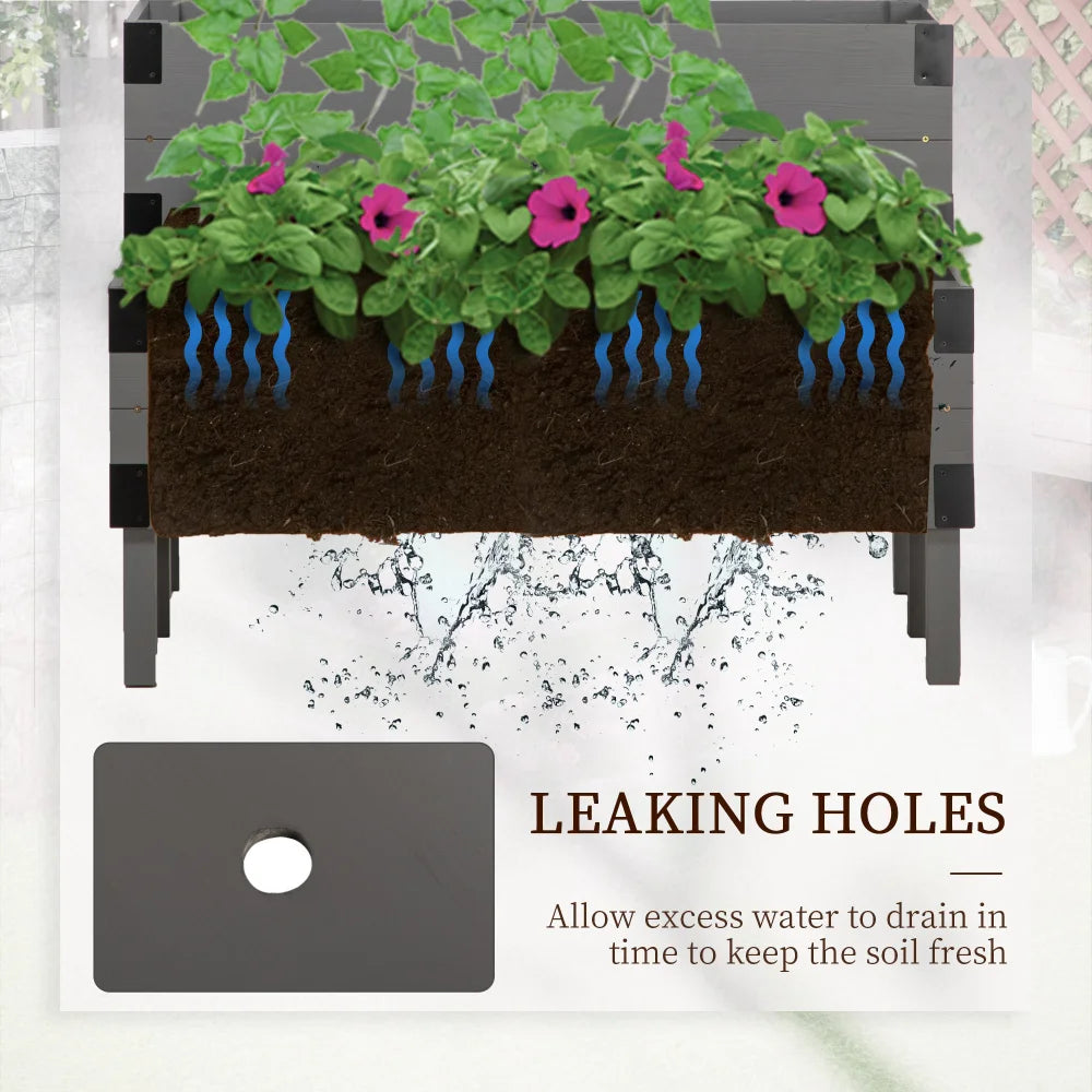 Raised Garden Bed with Trellis, 2 Tier Wooden Elevated Planter Box with Legs and Metal Corners, for Vegetables, Flowers, Herbs