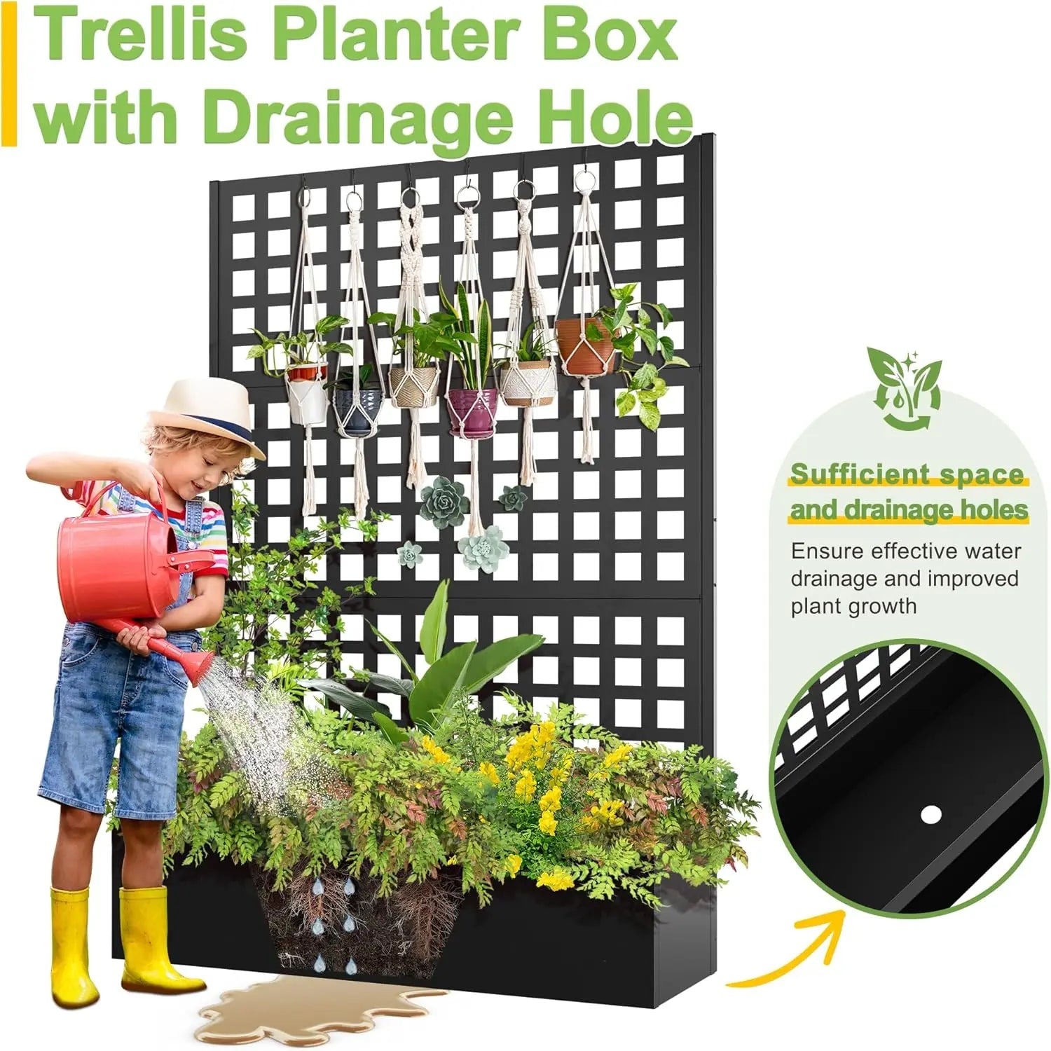 Metal Raised Garden Bed with Trellis, Metal Planter Box with Trellis, Garden Box for Climbing Plants Vegetable, 47''Lx16''Wx71''