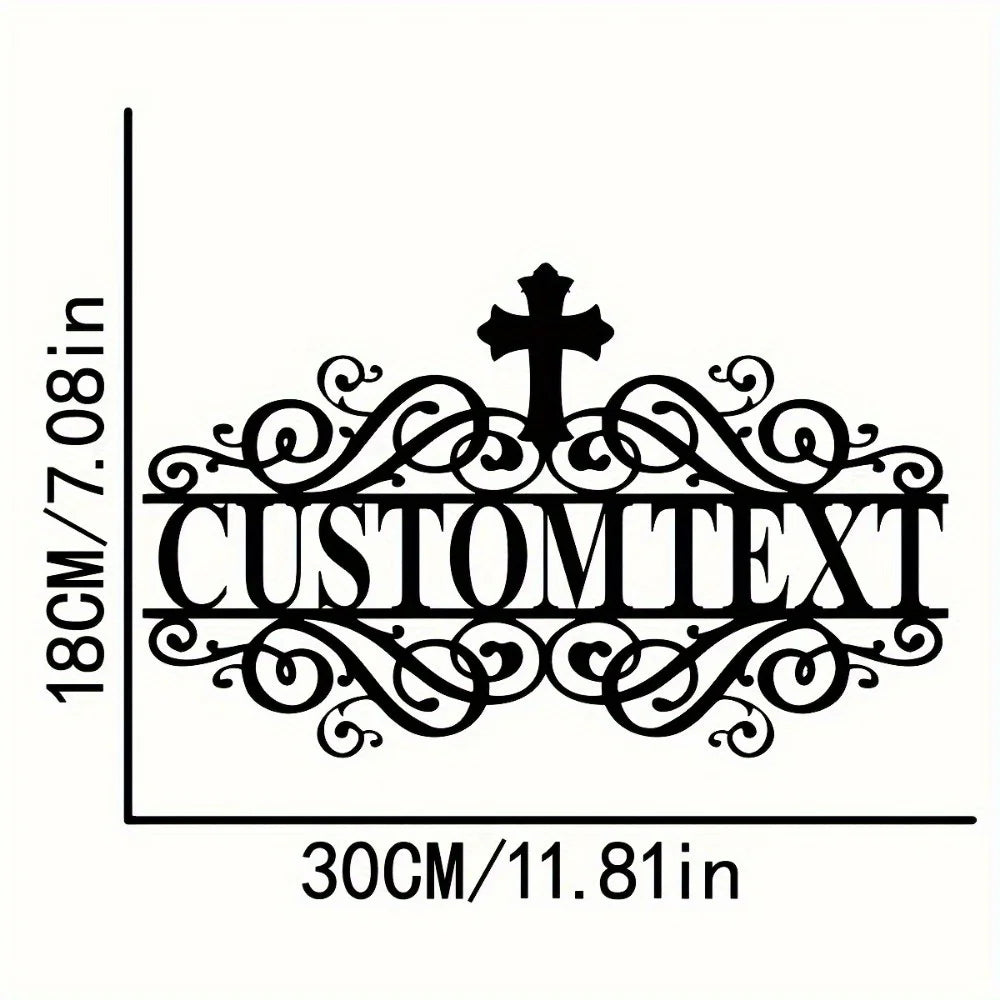 Custom Metal Nameplate Graceful Cross Pattern Tailored Outdoor Wall Deco Churches Homes Vintage Housewarming Birthday Gift Sign