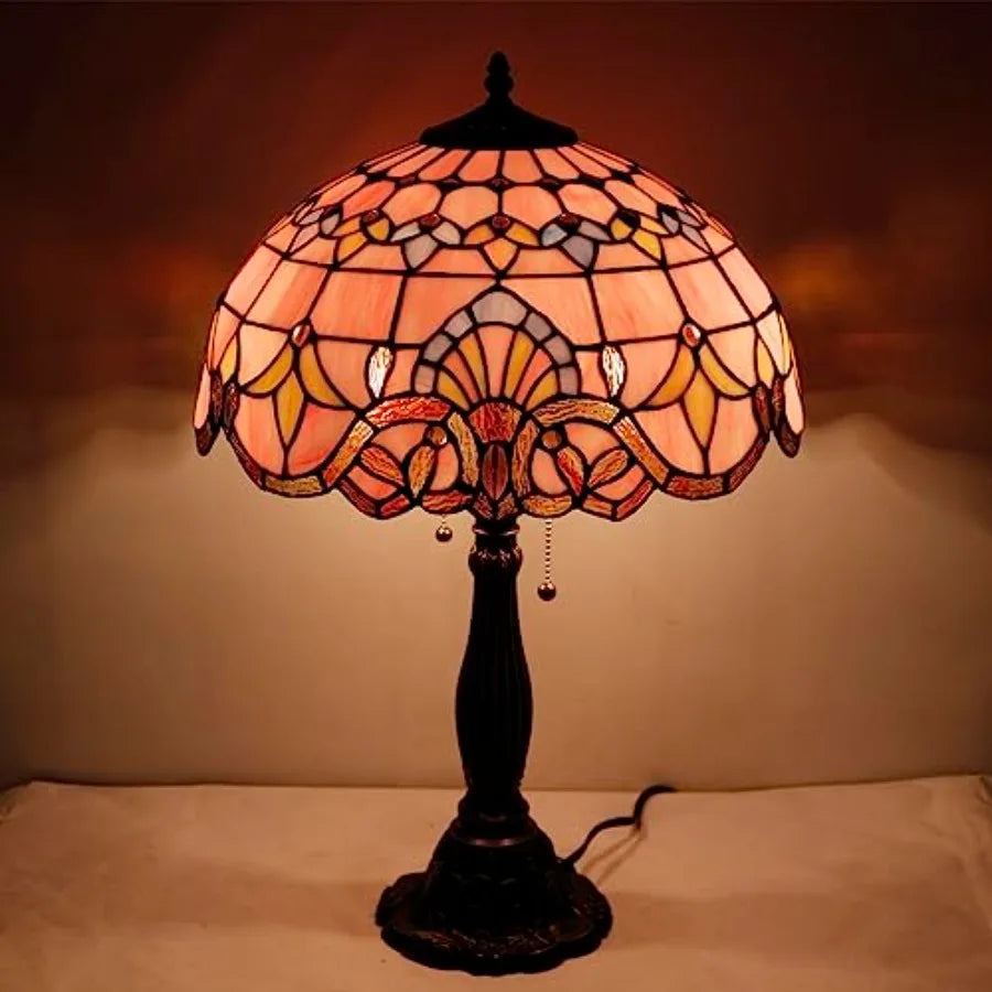 Pink Stained Glass Baroque Style Table Lamp for Bedroom and Living Room Decor 16X16X24 Inches Elegant Desk Light for Home Offic