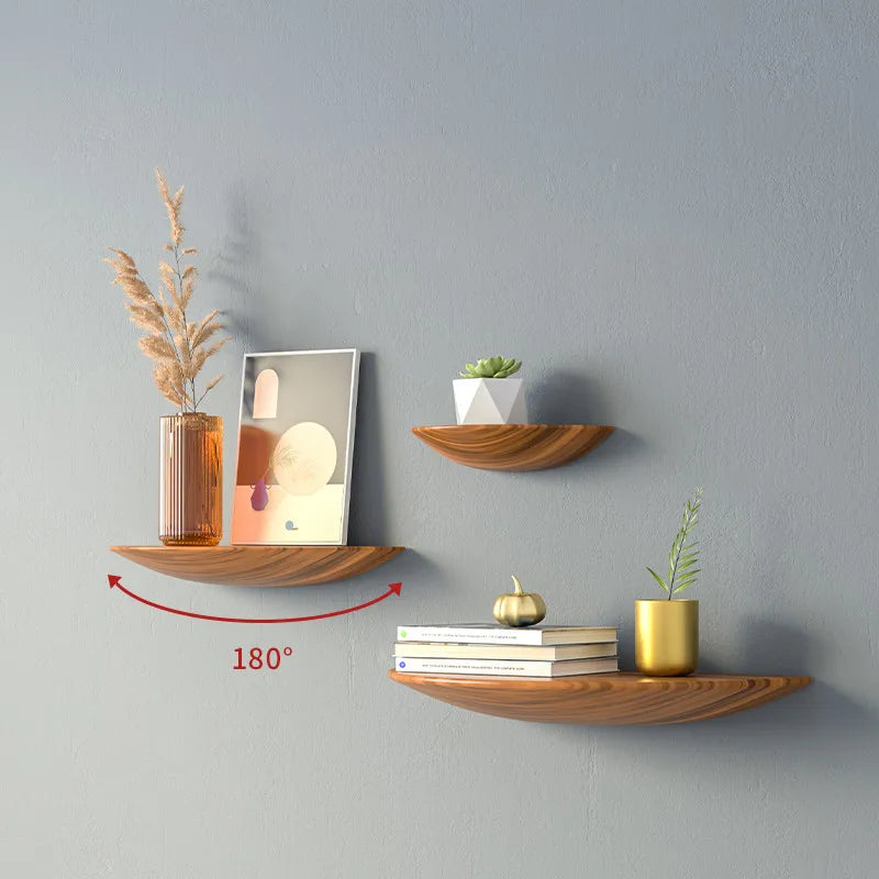 Wooden Semicircle Wall Shelf Background Wall Hanging Projector Display Stand Storage Organization Suspension Home Decoration