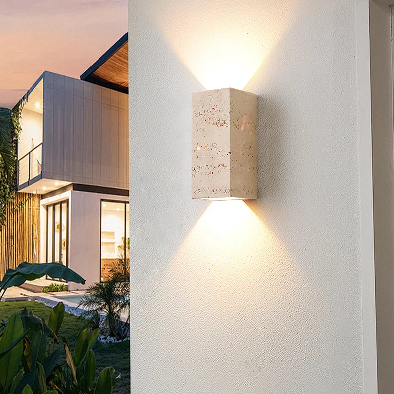 Square Shape Natural Stone Outdoor Waterproof exterior Wall Lights Courtyard Decoration Sconce Hallway Stairs Bathroom Wall Lamp
