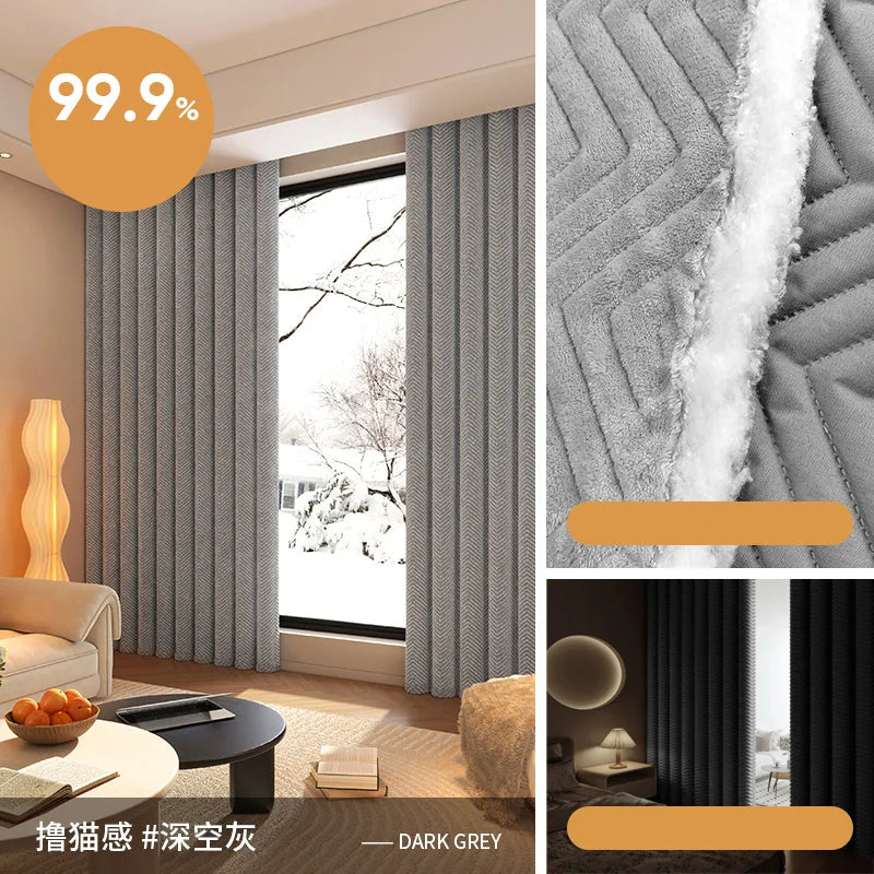 Soundproof Blackout Curtain for Living Room Windproof Window Curtains Warm Winterization Cold Weather Drapery for Bedroom Winter
