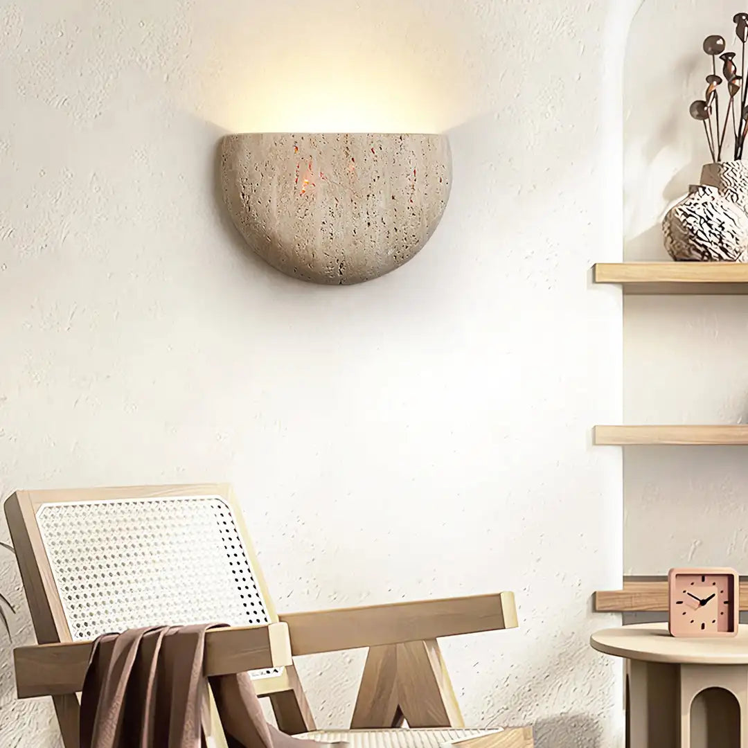 Japanese Yellow Travertine LED Wall Light Caver Stone Wall Sconce Lamp for Corridor Bedside Livingroom Staircase Hallway Porch