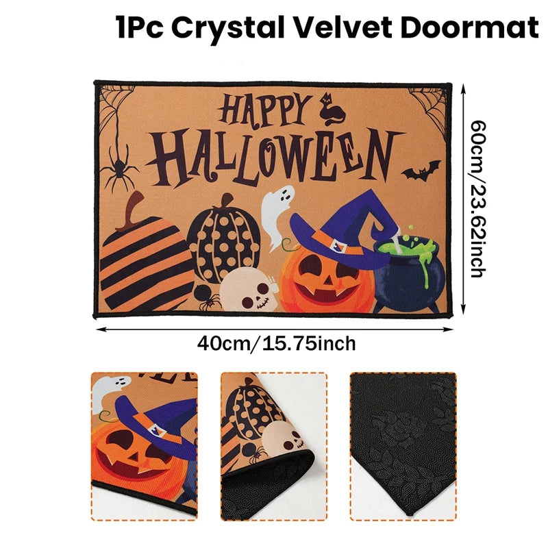 Halloween Crystal Velvet Doormat Halloween Theme Party Decoration Kids Favor Pumpkin Ghost Doormat Trick or Treat Party Supplies