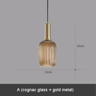 Modern Ribbed Glass Pendant Lamp Smoke Cognac Green Nordic Suspension Light Dinning Room Bedroom Restaurant Hotel Bedside Cafe