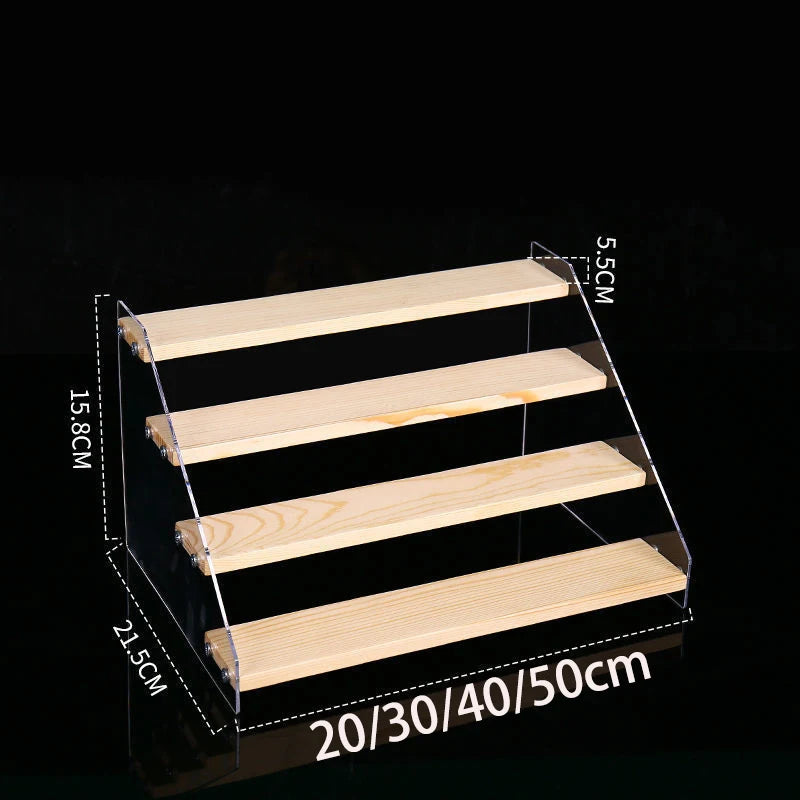 1-7 Step Acrylic Wood Display Stand Wooden Tiered Display Riser Shelf Organizer Rack for Perfumes Figures Collectibles Cupcakes
