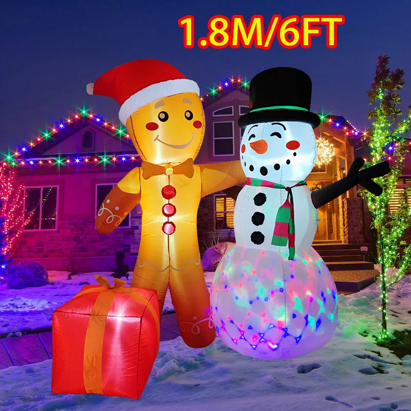 Inflatable Toys Christmas Decorations Gingerbread Man Snowman Arch Built-in LED Lights Model Party Xmas Holiday Decor Ornaments