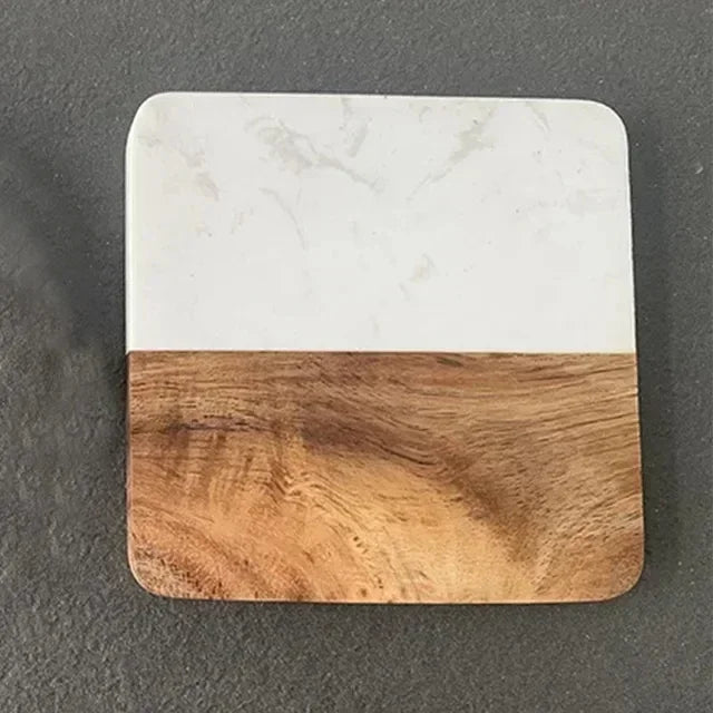 Free Custom Personalized Marble Acacia Wood Coaster Gifts for Colleagues and Friends Insulation Coaster Stone and Wood Splicing