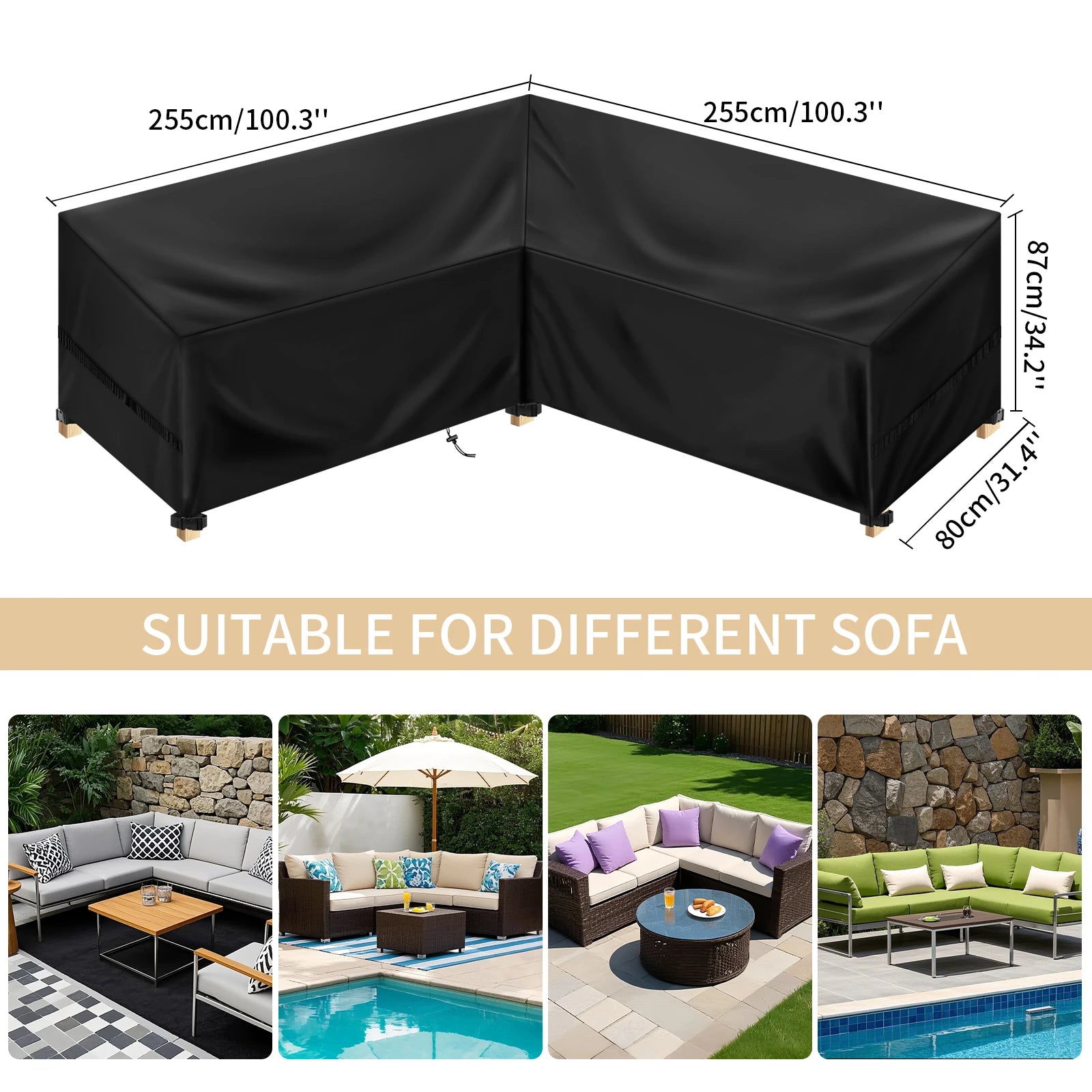 Outdoor Waterproof Sectional Sofa Cover Heavy Duty L-Shape Couch Cover Lawn Sofa Covers Garden Furniture Weather Protection