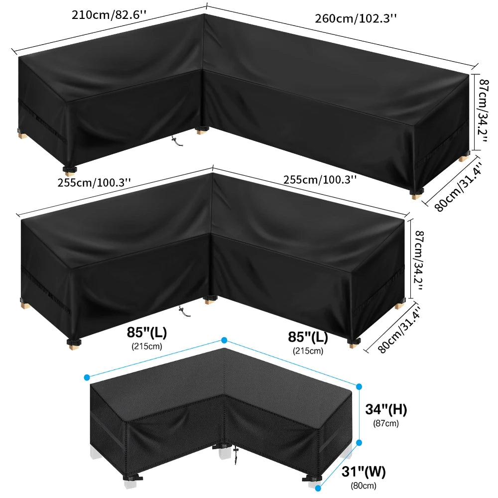 Outdoor Waterproof Sectional Sofa Cover Heavy Duty L-Shape Couch Cover Lawn Sofa Covers Garden Furniture Weather Protection