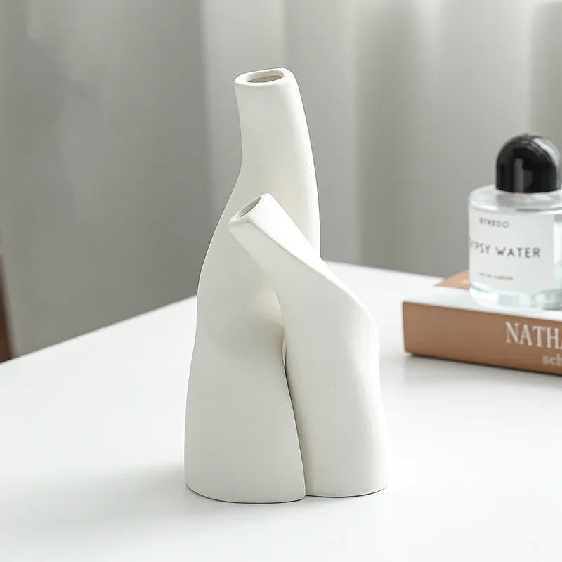Nordic Home Decor Desktop ornament 1pcs Ceramic vase White minimalist flower vase Combination vase 1pcs