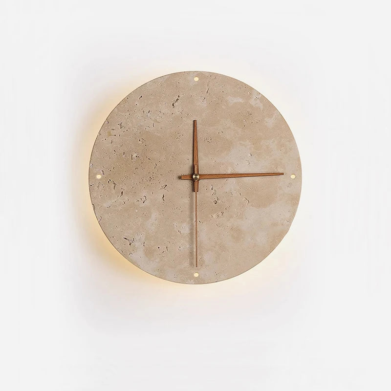 Modern Creative Clock Living Room Wabi Sabi Wall Lamp Nordic Simple Yellow Travertine Restaurant Corridor Circular Sconce Light