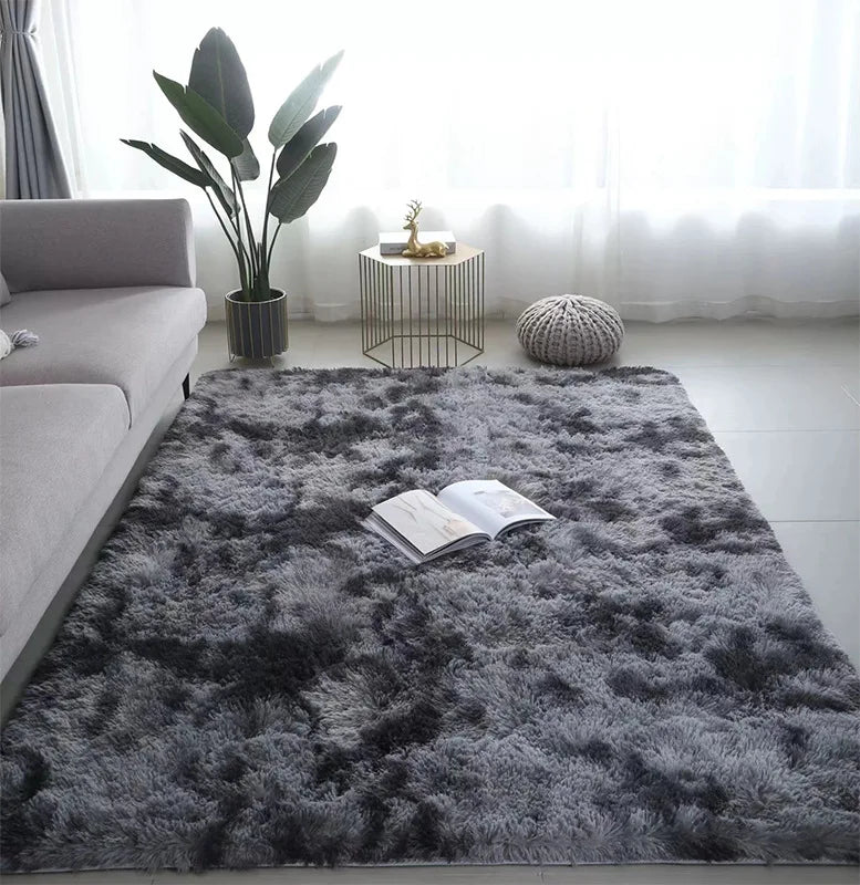 Black Plush Shaggy Area Rug for Bedroom and Living Room