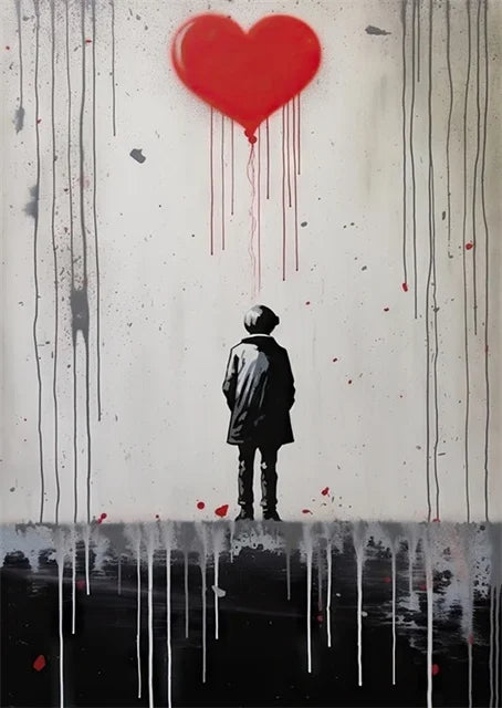 Banksy-Inspired Canvas Print-Graffiti Boy and Girl with Balloon Poster for Pop Street Art Decor in Living Room and Home