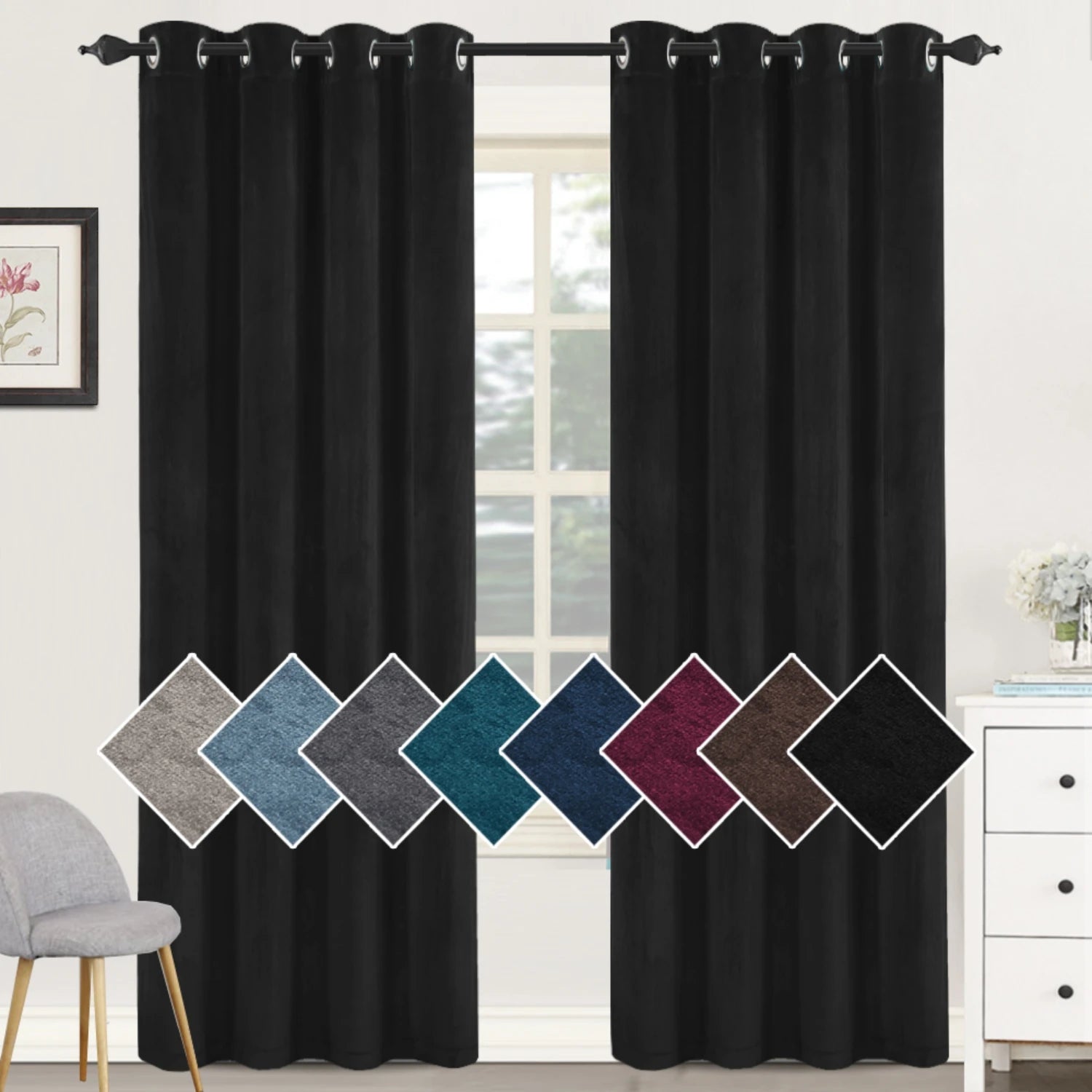 Velvet Blackout Curtains 2 Panels Set Thermal Insulated Long Curtains Drapes Room Darkening Grommet Drapes for Living Room