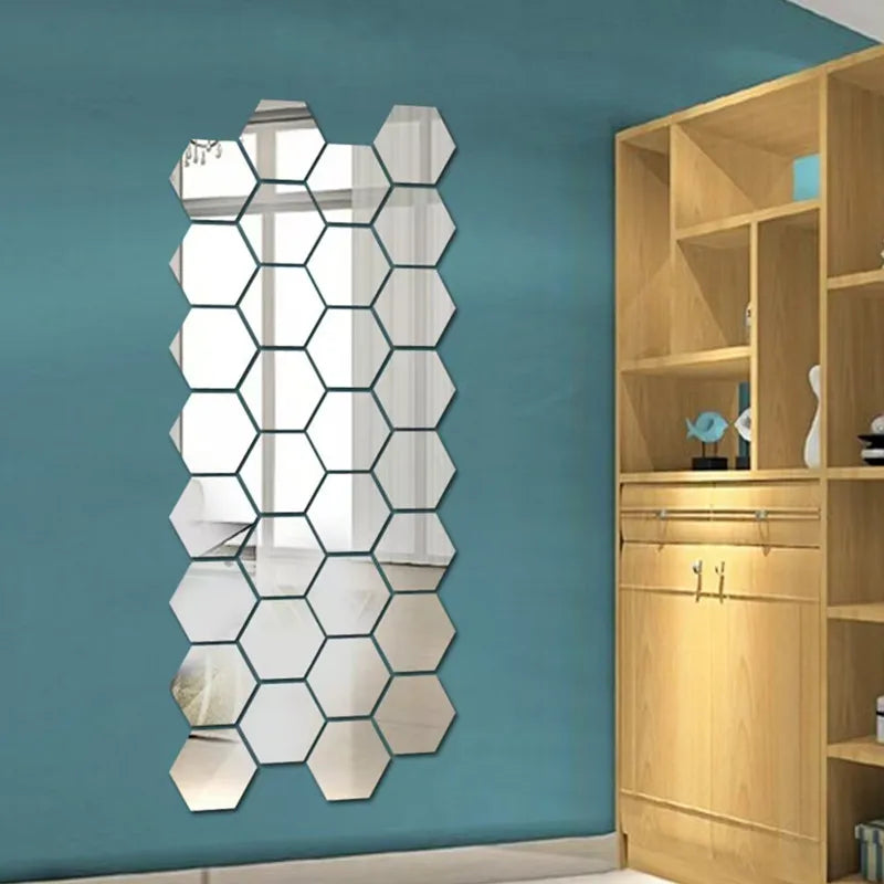 45pcs Hexagon Mirror Wall Stickers DIY Household Decorative Art Tiles Sticker for Home Decor
