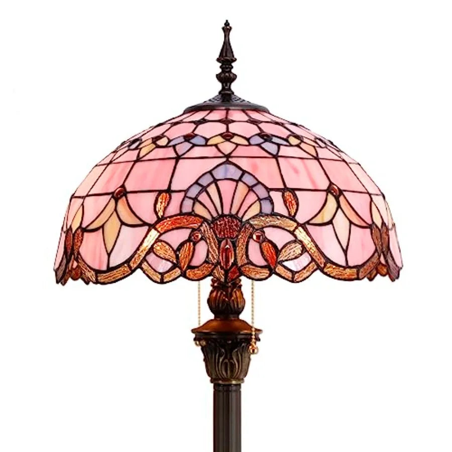 Floor Lamp Pink Baroque Stained Glass Standing Reading Light 16X16X64 Inches Antique Pole Corner Lamp Decor for Bedroom