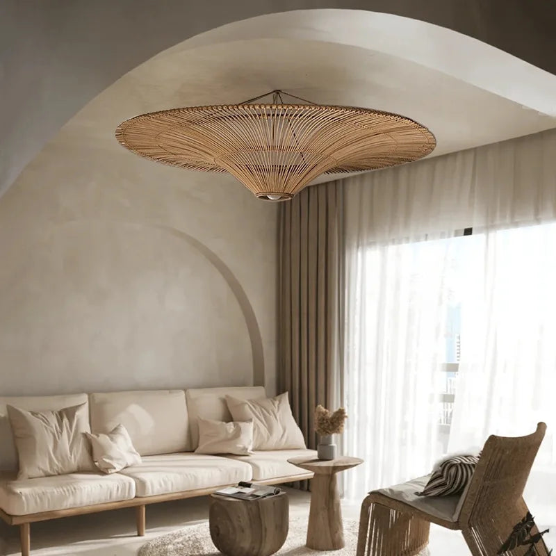 Large Wicker Pendant Lamp Wabi Sabi Style Rattan Chandelier For Living Room Bedroom Restaurant Wood Hand Woven Pendant Lamp
