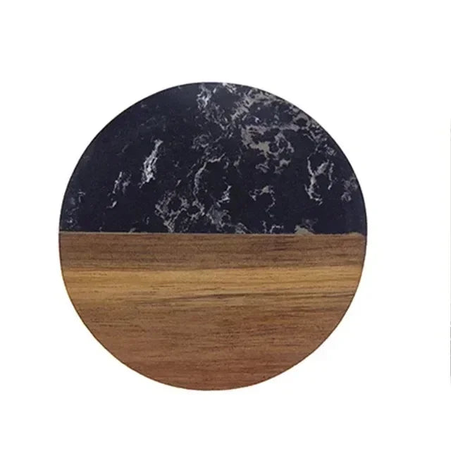 Free Custom Personalized Marble Acacia Wood Coaster Gifts for Colleagues and Friends Insulation Coaster Stone and Wood Splicing