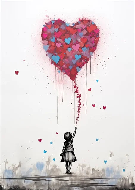 Banksy-Inspired Canvas Print-Graffiti Boy and Girl with Balloon Poster for Pop Street Art Decor in Living Room and Home
