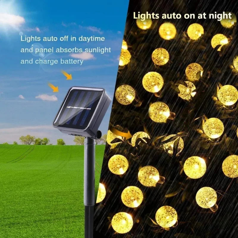 2024 New Solar Crystal Globe LED String Lights LED Solar Outdoor Light IP65 Fairy Light Christmas Garland for Garden Party Decor