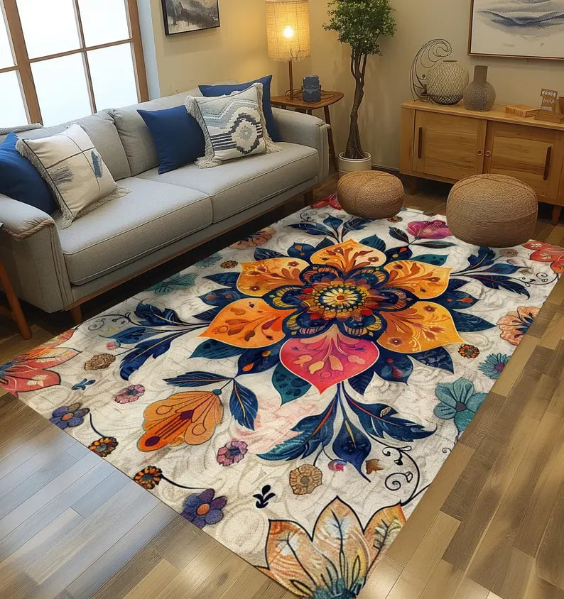 Floral Patterned Rug Non-slip Washable Rug Stylish Contemporary Rug, Living Room Rug Durable Cozy  Area Runner Mats Decoration