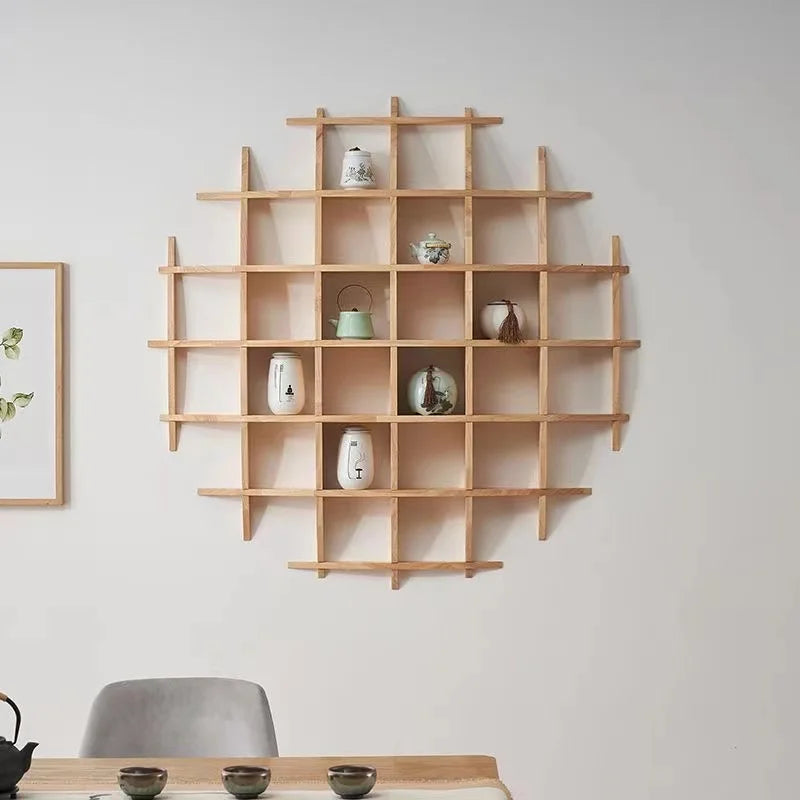 Retro Wooden Wall Hanging Shelf, Display Stand, Teaware Organization, Home Decoration, Background, Storage