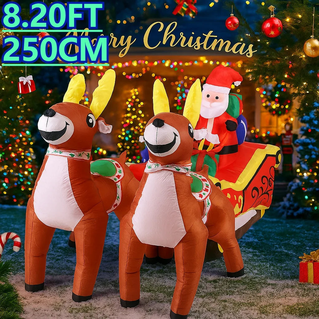 8.20FT Xmas Yard Party Decoration Inflatable Santa Claus Reindeer Sleigh Toys LED Light Home Ornaments Supplies Holiday Gifts