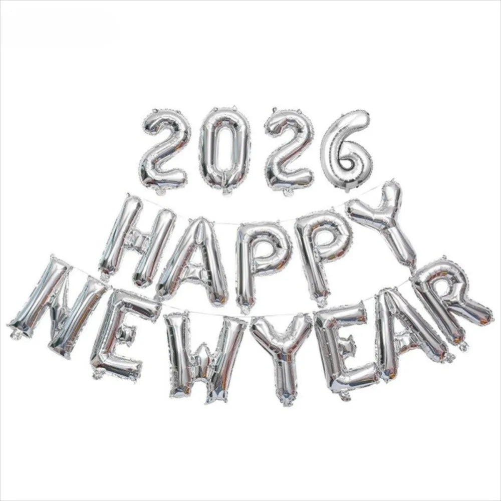 Happy New Year 2026 Alphabet Balloons Holiday Ornaments New Year Colorful Foil Balloons Inflatable Party Supplies