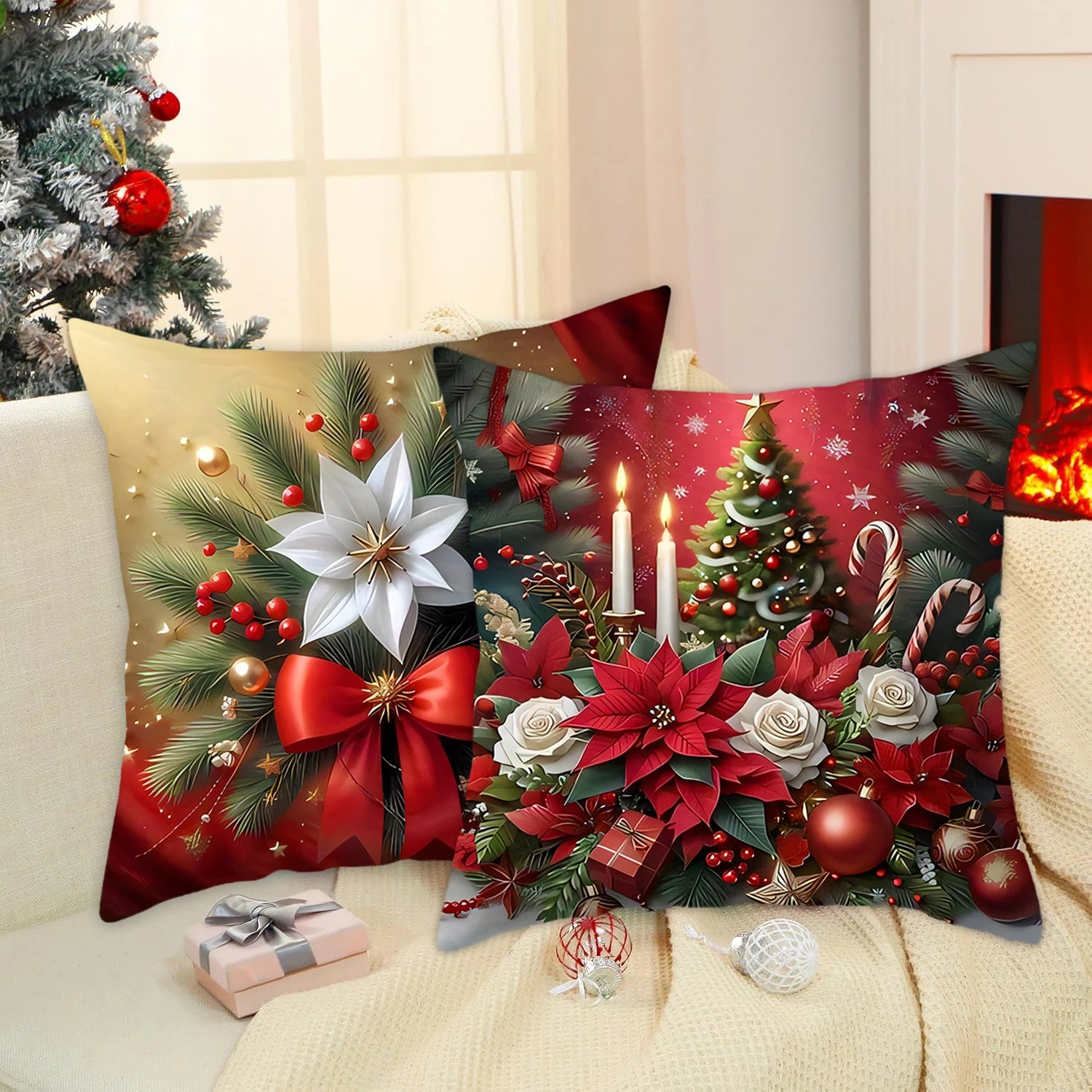 1pcs 2D Christmas Pillow Cover Xmas Party Decoration 2025 Xmas Holiday Santa Claus Pillow Cover Navidad Natal New Year Gift 2026